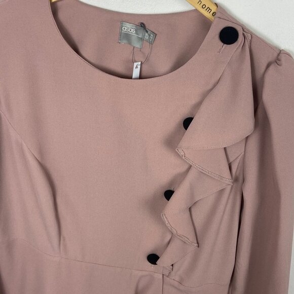 NWT ASOS Blush Pink Ruffle Front Button Down Dress Size 12 New W Tags Shift Boho - Picture 5 of 13